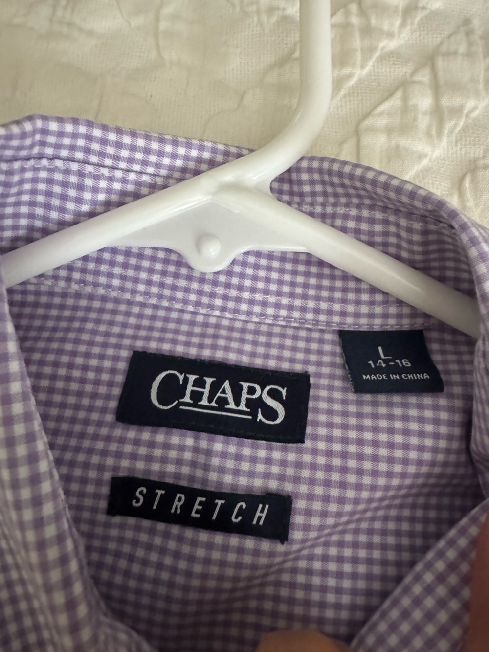 Chaps Lavender Gingham Stretch Dress Shirt, for Boys, size large (14-16)